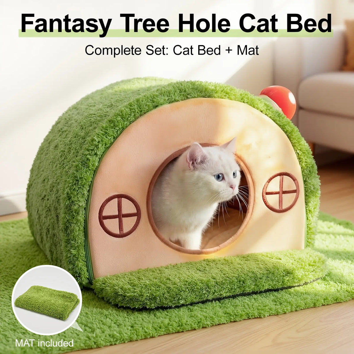 Crystal Velvet Cat Bed with Removable Cushion and Anti-Slip Base for Indoor Use