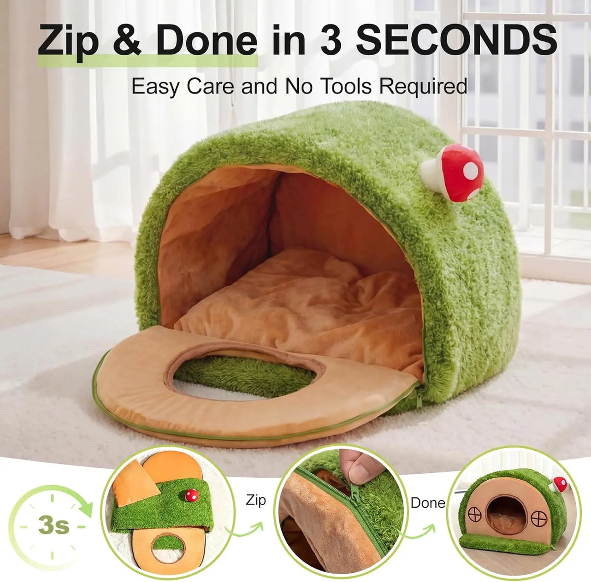 Crystal Velvet Cat Bed with Removable Cushion and Anti-Slip Base for Indoor Use