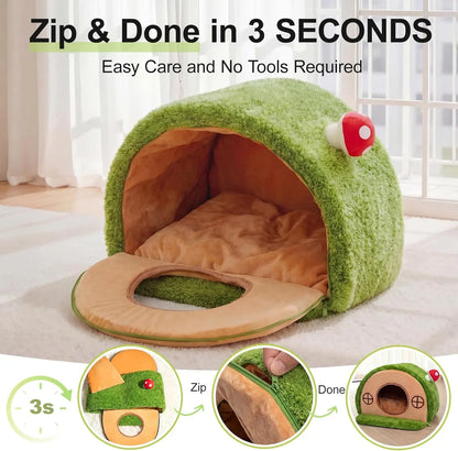 Crystal Velvet Cat Bed with Removable Cushion and Anti-Slip Base for Indoor Use