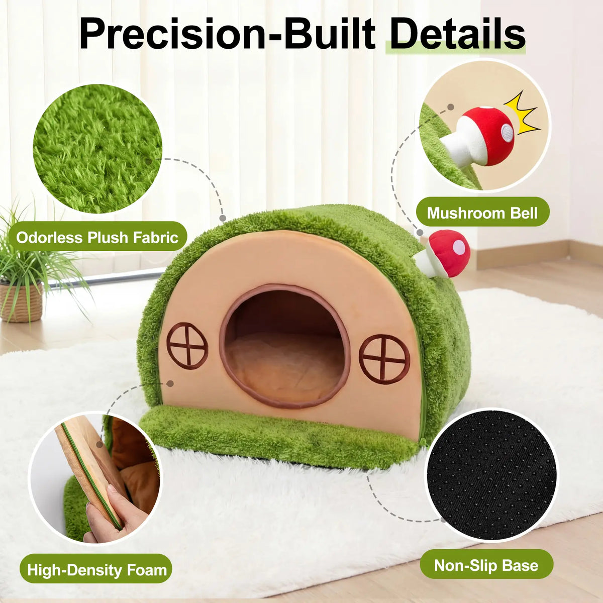 Crystal Velvet Cat Bed with Removable Cushion and Anti-Slip Base for Indoor Use