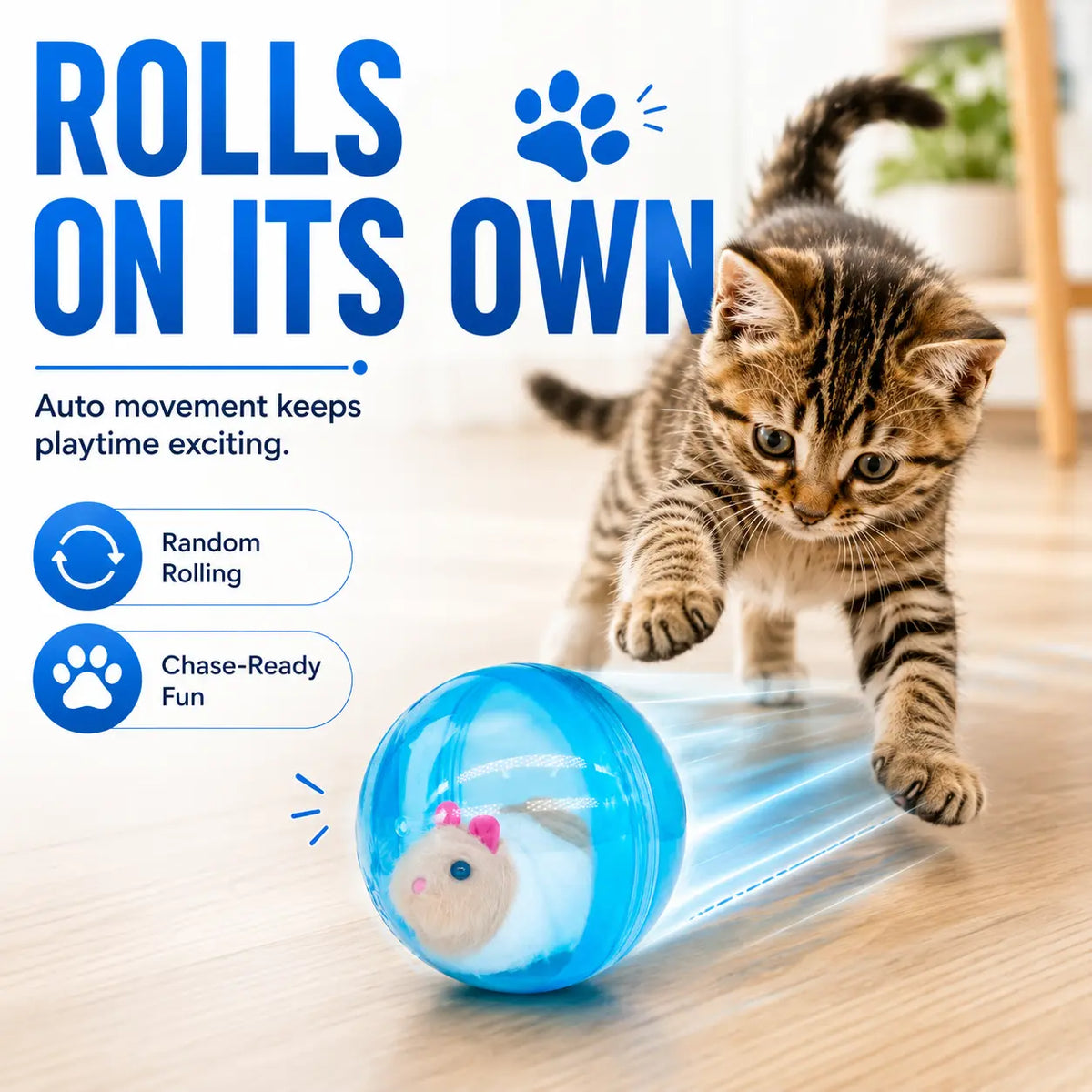 USB Rechargeable Automatic Rolling Ball Cat Toy for Hands-Free Indoor Entertainment