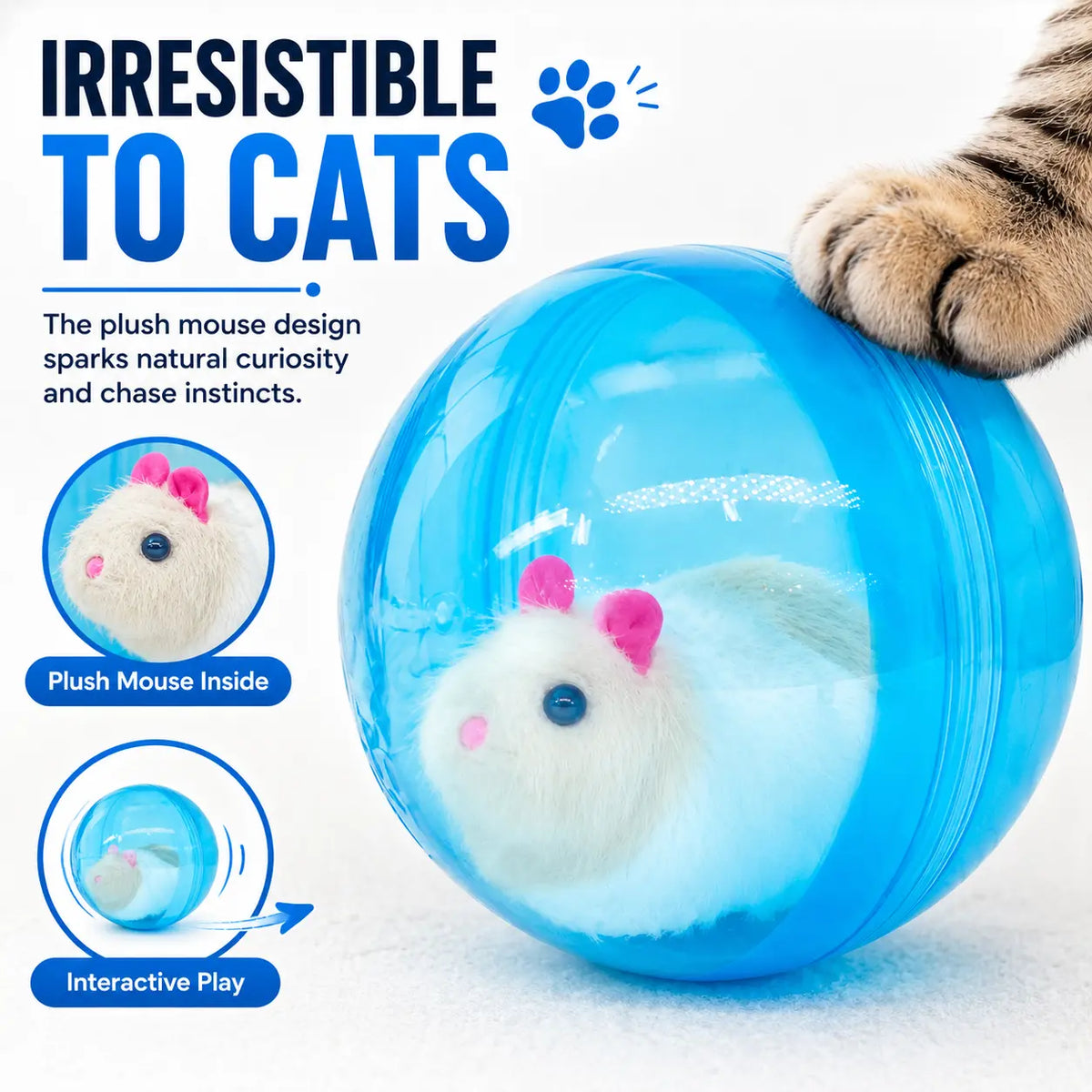 USB Rechargeable Automatic Rolling Ball Cat Toy for Hands-Free Indoor Entertainment