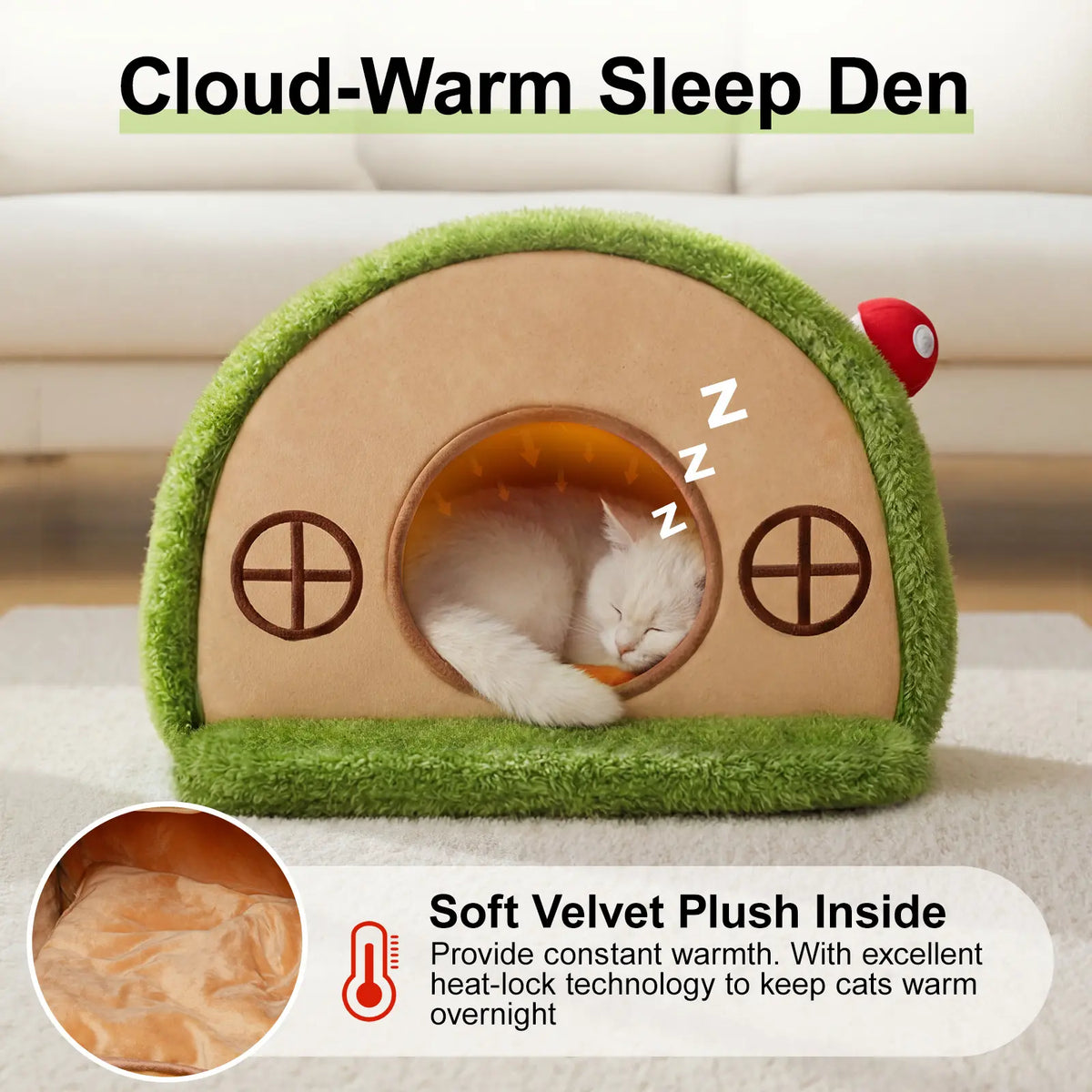 Crystal Velvet Cat Bed with Removable Cushion and Anti-Slip Base for Indoor Use