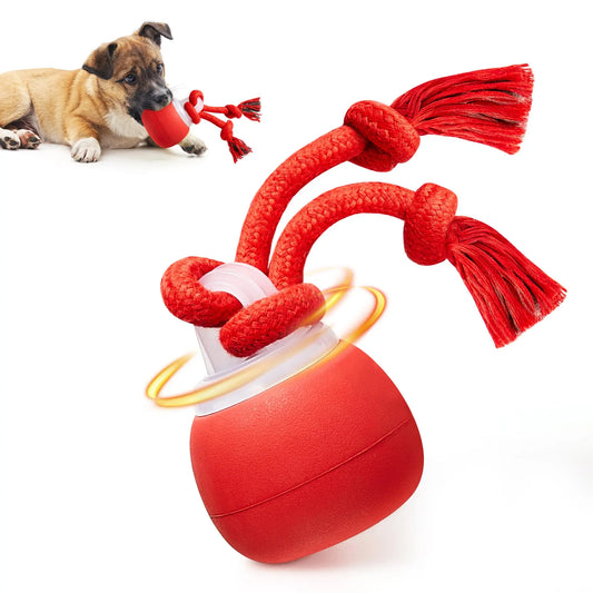 Potaroma Touch-Activated Rechargeable Interactive Dog Ball Toy with Squeaker and Rope, USB Charging Auto-Rolling Training Ball for Small to Medium Dogs - Dark Red