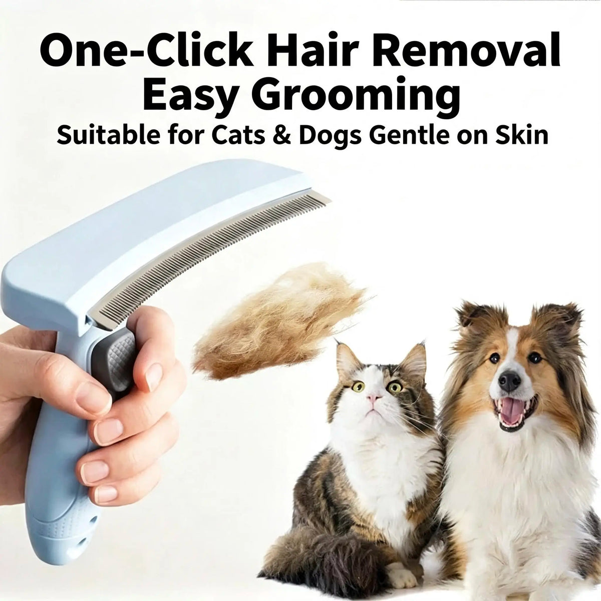 Professional Pet Deshedding Brush for Cats and Dogs | Self-Cleaning Undercoat Remover with Safe Curved Blade, Reduces Shedding by 90%, Ergonomic Anti-Slip Grip