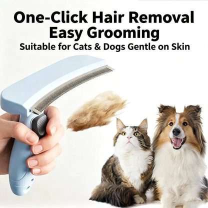 Professional Pet Deshedding Brush for Cats and Dogs | Self-Cleaning Undercoat Remover with Safe Curved Blade, Reduces Shedding by 90%, Ergonomic Anti-Slip Grip