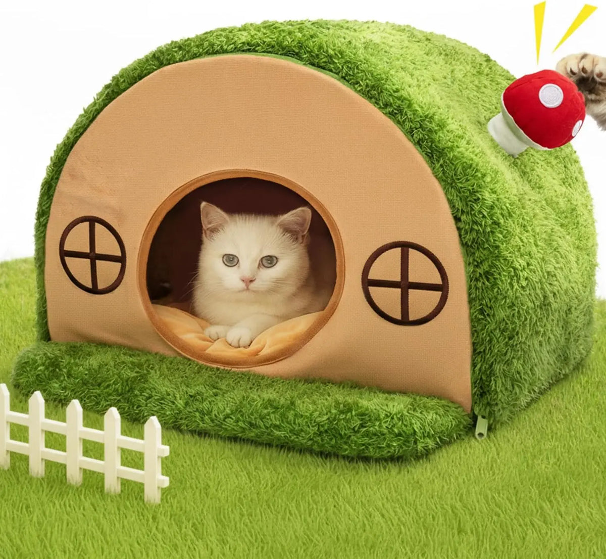Crystal Velvet Cat Bed with Removable Cushion and Anti-Slip Base for Indoor Use